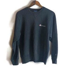 VINTAGE CHAMPION Mens Black Crew Neck Long Sleeve Sweatshirt Size L Made In USA